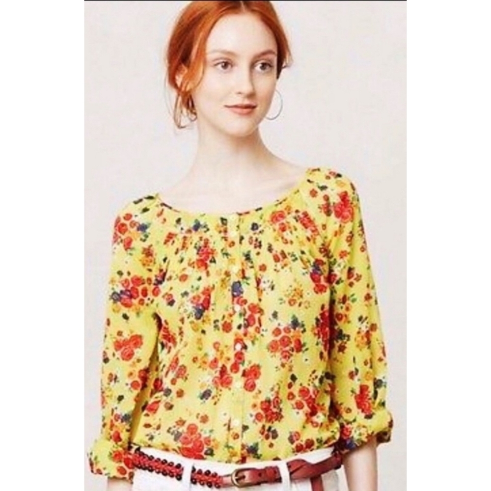 Postmark Lemon Bloom Peasant top Yellow Floral Size 4
